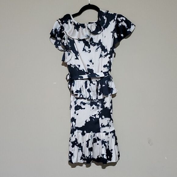 BARDOT Navy/Cream Blue Ruffle Wrap Dress - Size 6/S - Picture 2 of 9